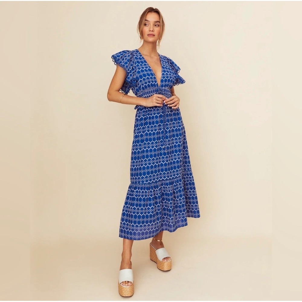 NWT O.P.T. Jardin‎ midi dress cobalt blue L cotton wedding resort preppy boho